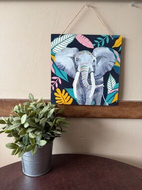 Hobby Lobby Colorful Elephant Wall Hanging - Navy, Pink, Teal, Yellow, Gray